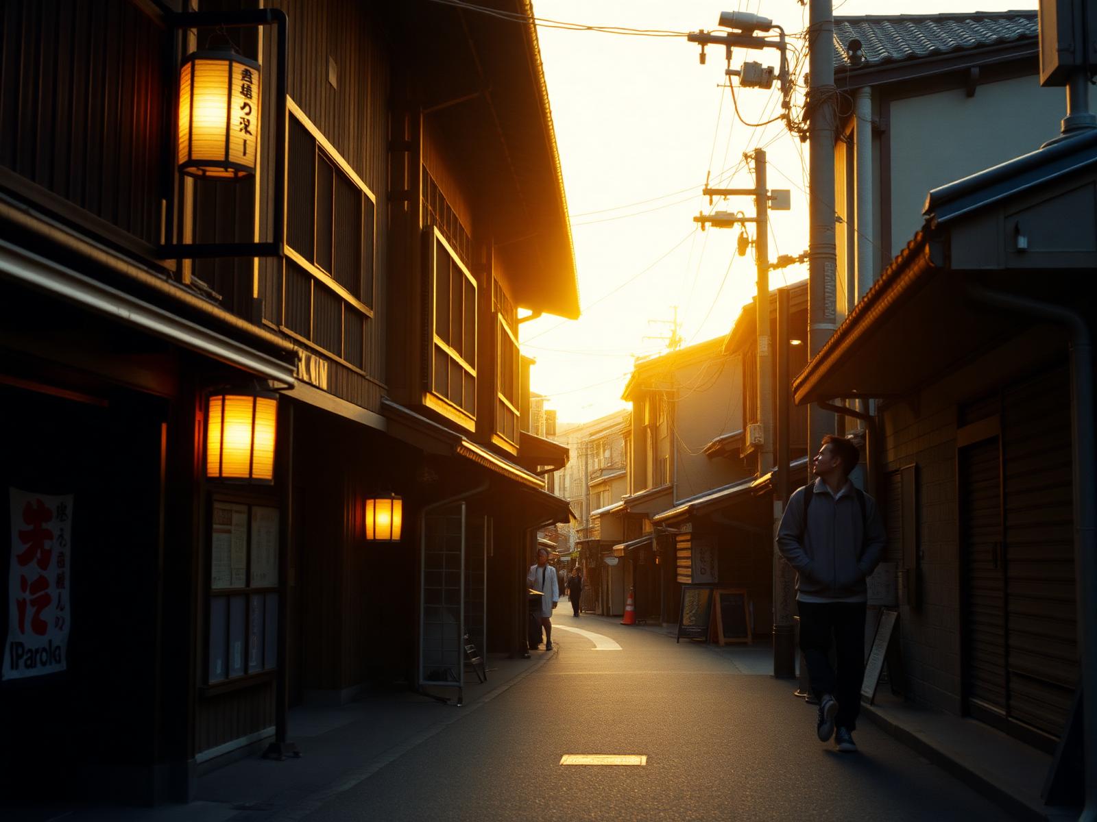 A quiet Kyoto street at golden hour